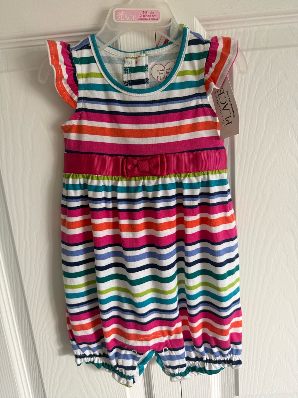 The Children's Place Rainbow Stripe Baby Girl Romper 6-9 months - Pink Multi